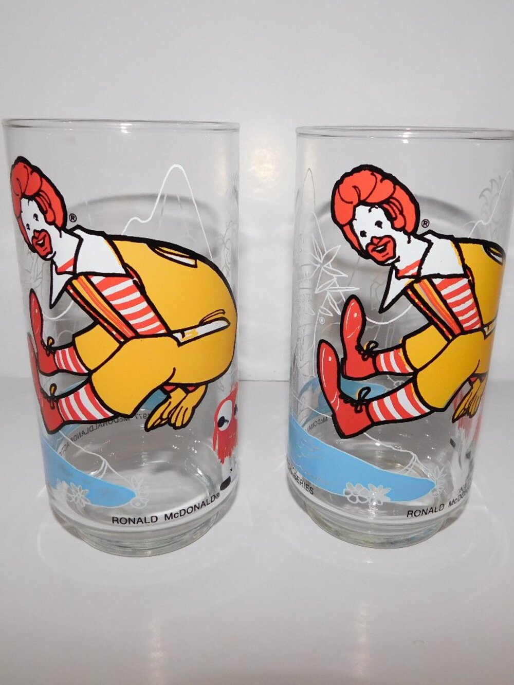 Set of 2 VTG 1977 McDonalds Ronald  McDonald Drinking Glasses Tumblers fry guys
